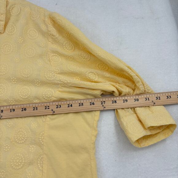 Woman Within Blouse Size 1X Yellow Embroidered Button Up Elbow Sleeve Cotton - Picture 7 of 8
